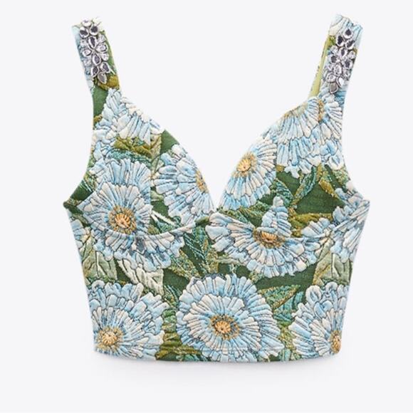 Zara Blue High Waist Shorts Set Size Small NWOT - Picture 7 of 9